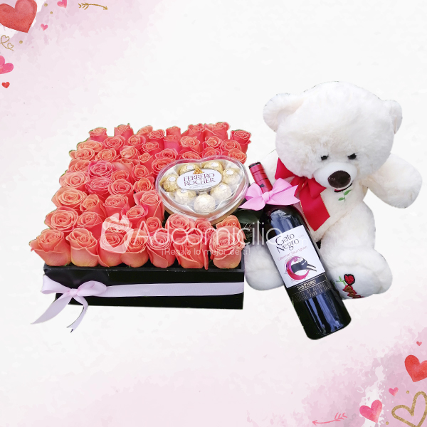 Caja De Rosas, Vino, Chocolates Y Vino Regalos De Amor A Domicilio En Cali