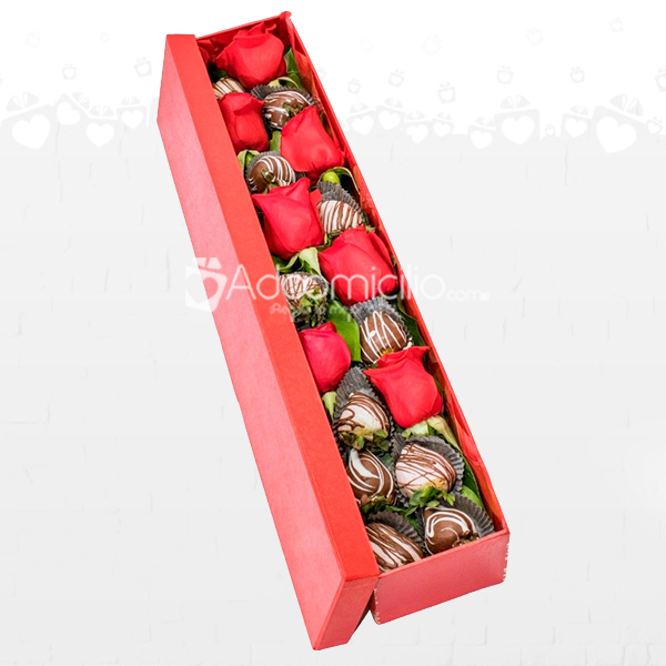 Caja Especial x 6 Rosas + Fresas con Chocolate en Medellín Pedido Con Un Día De Anticipación 