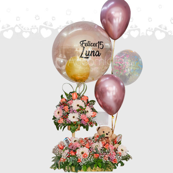 Arreglo Floral Con Globos Y Peluches Para Cumpleaños A Domicilio En Bucaramanga 