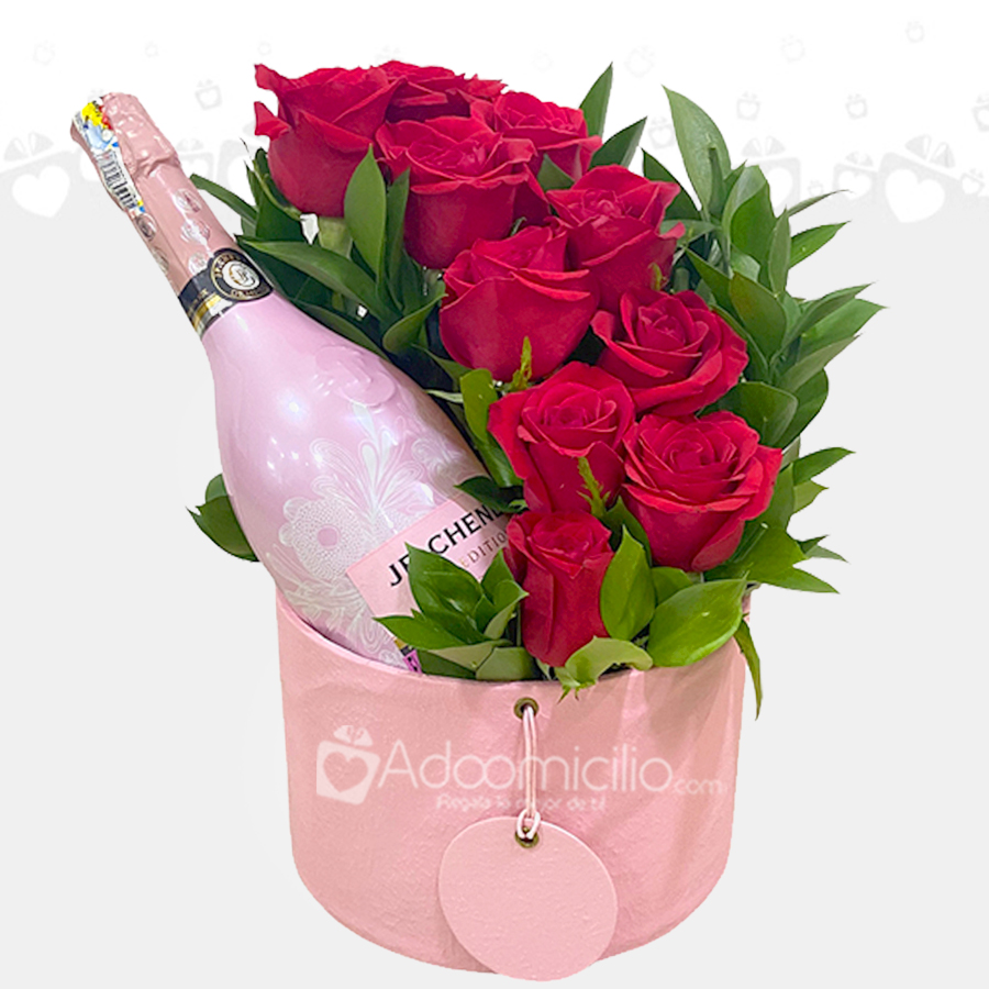 Arreglo Floral Con Vino Espumoso San Valentín a Domicilio Medellín 