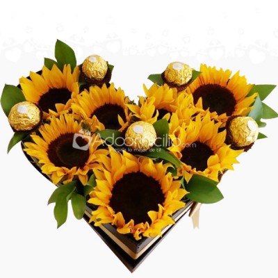 Corazón de girasoles y chocolates para regalar el día padre en Pereira